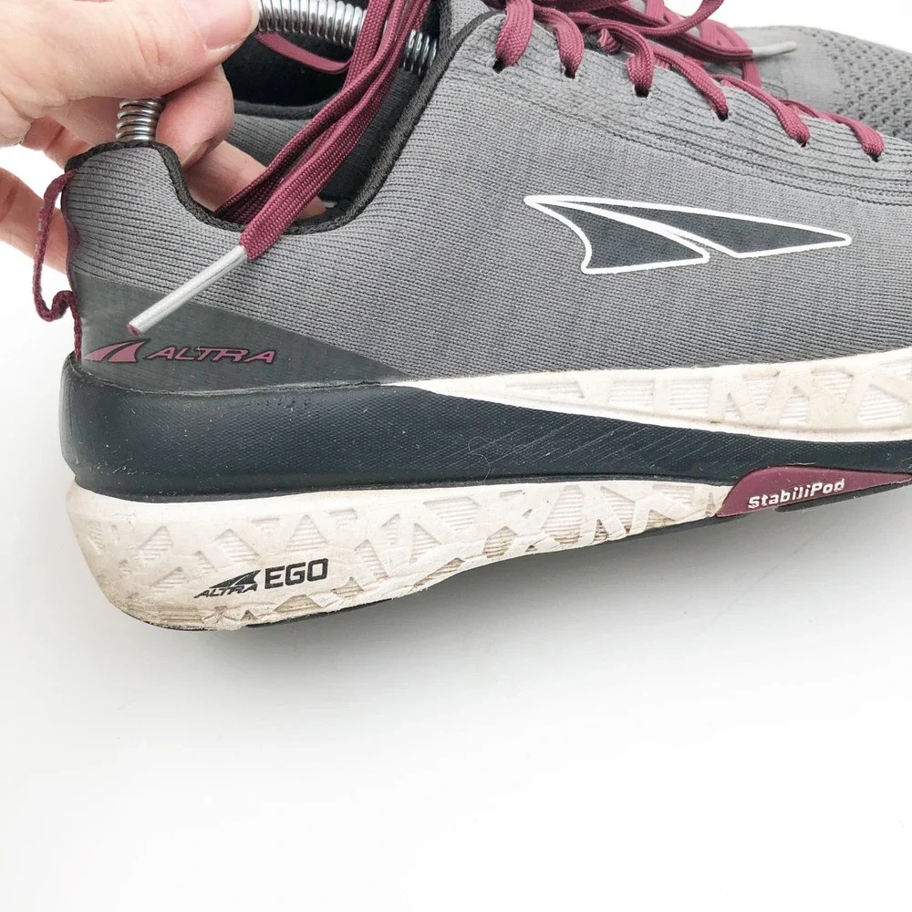 Altra Shoes Womens 8.5 Paradigm 4.5 Gray Maroon Running Foot Shape Zero Drop